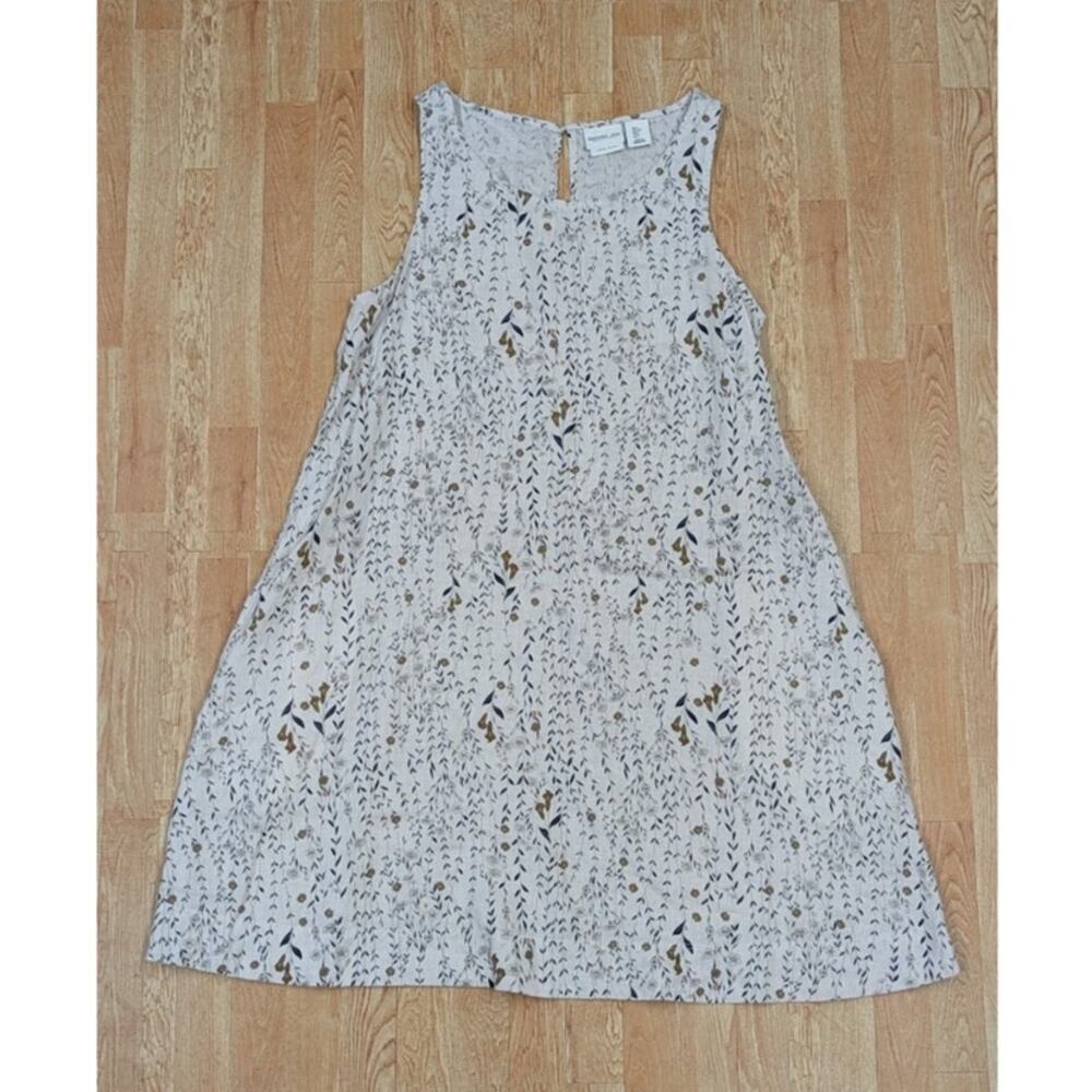 Rachel Zoe Size Small 100% Linen Sleeveless Floral A Line Tank Dress Pockets